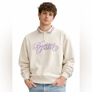 H&M Collared Sweatshirt “Boring Pals” Size XL